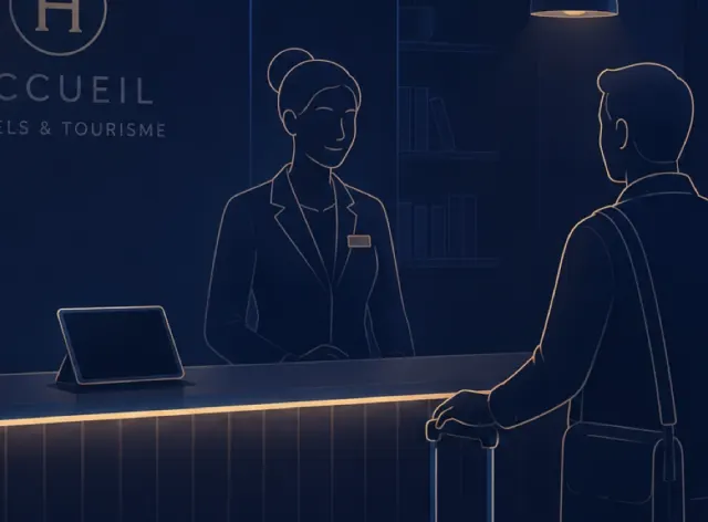 Accueil d'hôtel — traduction en direct sur l'iPad du comptoir